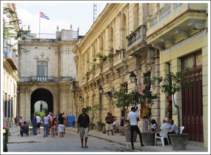 HAVANA–The street and old gateway leading to Plaza de Armas…