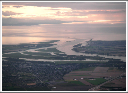 VANCOUVER–view of the city with Fraser River and Pacific Ocean