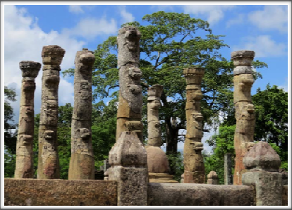 POLONNARUWA–the stone columns in this building are uniquely curved with lotus bud capitals