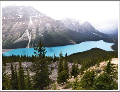 BANFF NATIONAL PARK—Peyto Lake, fed by a glacier off to the left