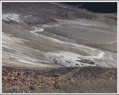 ATHABASCA GLACIER—end of the glacier and start of Athabasca River whose waters ultimately end in the Arctic Ocean