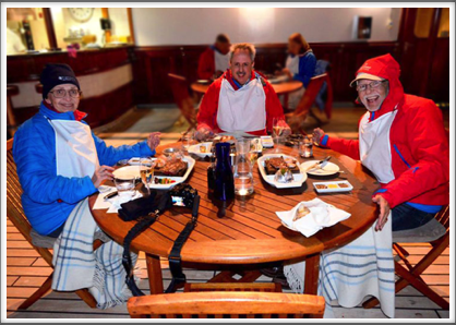 DAVIS STRAIT—steak dinner al fresco with two new friends, David and Richard